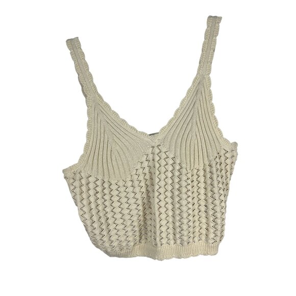H&M XXL Knit Cream Cropped Camisole Top Lace Detail Design - Picture 1 of 4